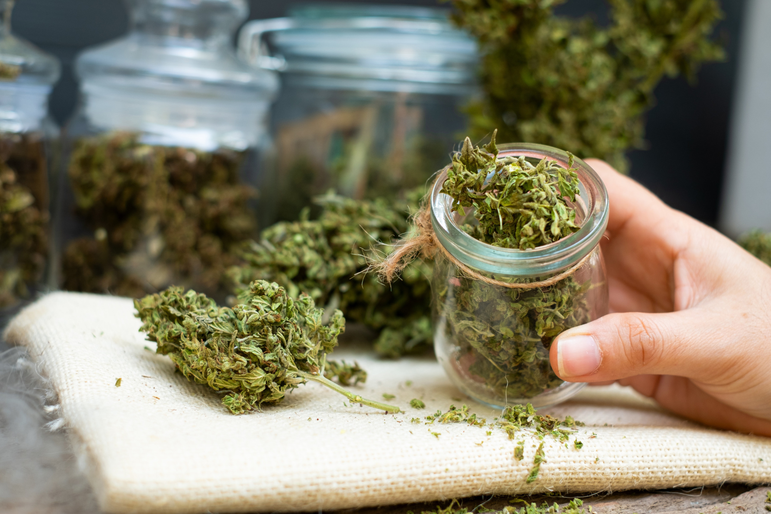 weed in glass container